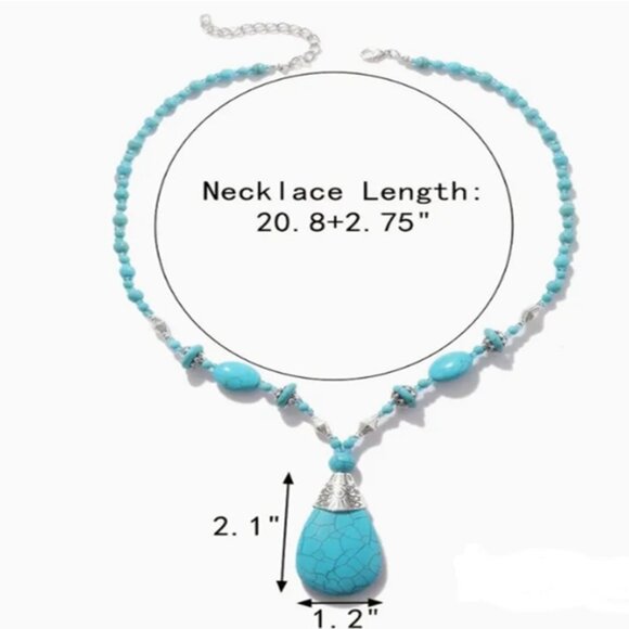Boho Southwest Turquoise Teardrop-shaped Pendant Necklace - Handcrafted Necklace - Picture 2 of 5